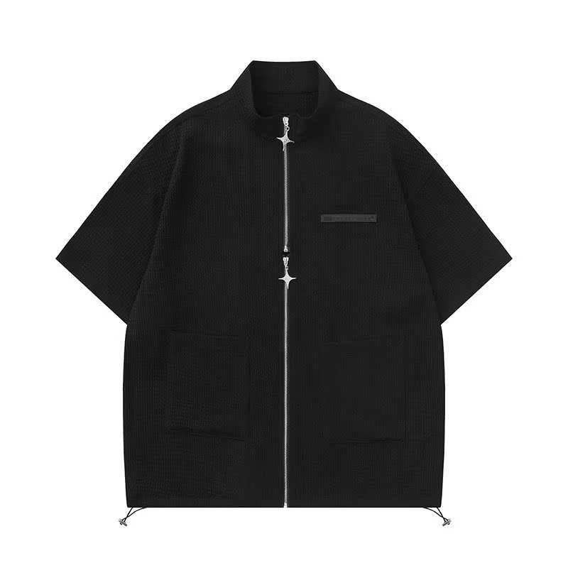 Áo Sơ Mi Tay Ngắn Khóa Kéo Đôi Thời Trang Đường Phố Cá Tính Cho Nam