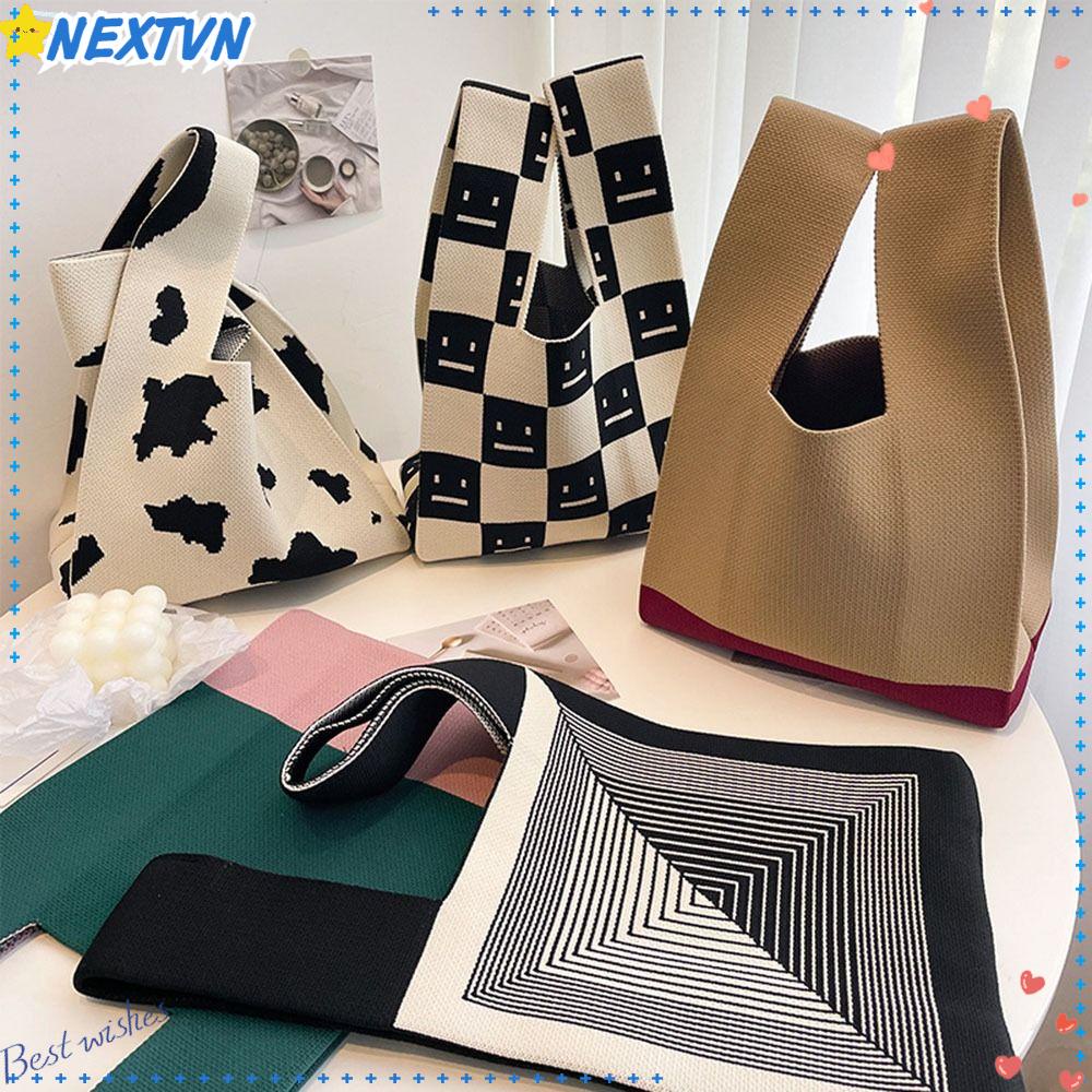 NEXTVN Túi Xách Đan Len Sọc Ca Rô Thời Trang Nữ Tính