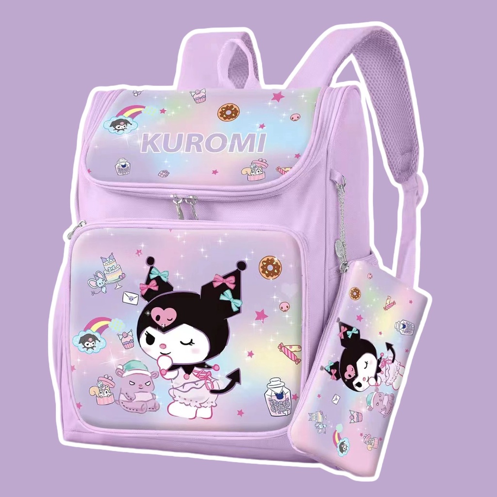 SANRIO Ba Lô Học Sinh Vải 38cm In Hình Cinnamoroll Kuromi Melody Màu Gradient Kích Thước Lớn