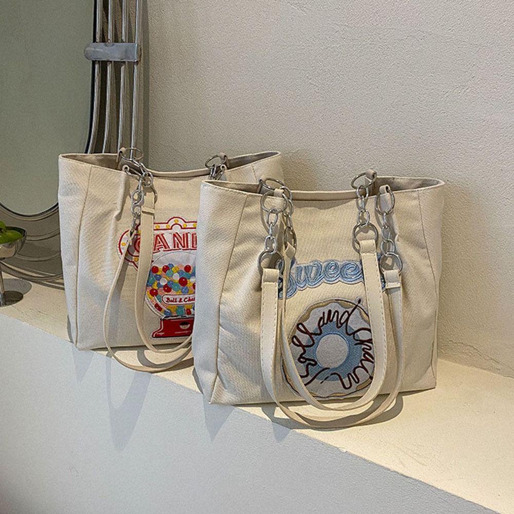 MIQUEL Túi Tote Vải Canvas Hình Vuông Cỡ Lớn Thêu Họa Tiết Thời Trang Có Thể Tái Sử Dụng