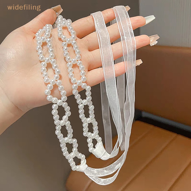 Băng Đô Cài Tóc Bản Rộng Đính Hạt Ngọc Trai / Hoa Xinh Xắn