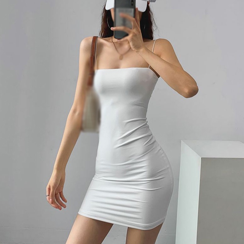 Đầm Hai Dây Màu Sắc Trơn Thời Trang Quyến Rũ Cho Nữ