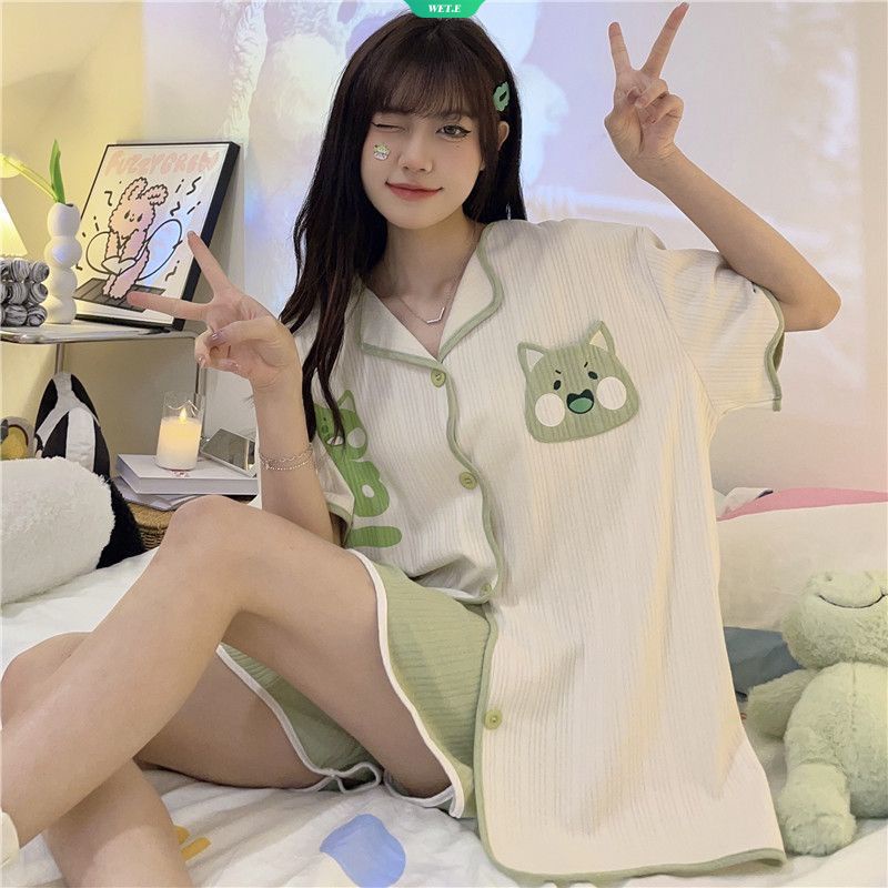 Bộ Đồ Ngủ Tay Ngắn In Chữ Và Chú Chó Dễ Thương Thời Trang Mùa Hè 2023 Phong Cách Nhật Bản Cho Nữ