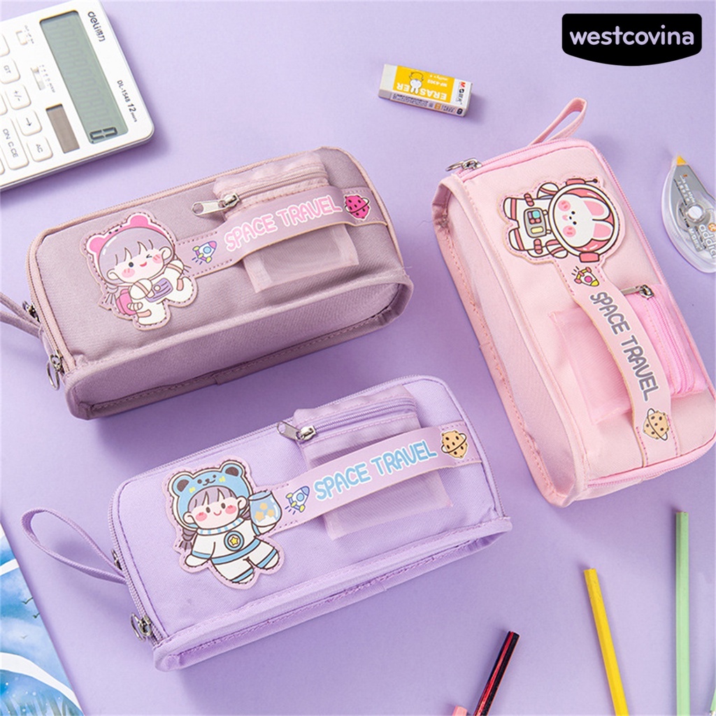 [WSTN]✎Túi Đựng Bút / Mỹ Phẩm Cỡ Lớn Có Khóa Kéo Họa Tiết Dễ Thương Đa Năng Tiện Dụng