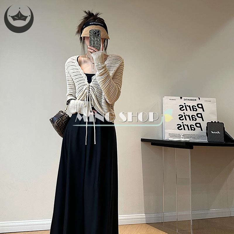 Áo Croptop Dệt Kim Mỏng Tay Ngắn Màu Trơn Thời Trang Mùa Hè Cho Nữ