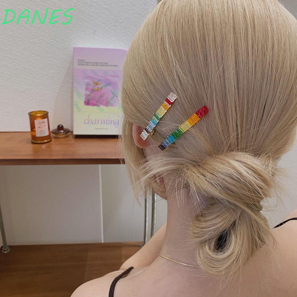 DANES Kẹp Tóc Một Đường Đính Đá Màu Cầu Vồng Ngọt Ngào Sáng Tạo Phong Cách Hàn Quốc Cho Nữ