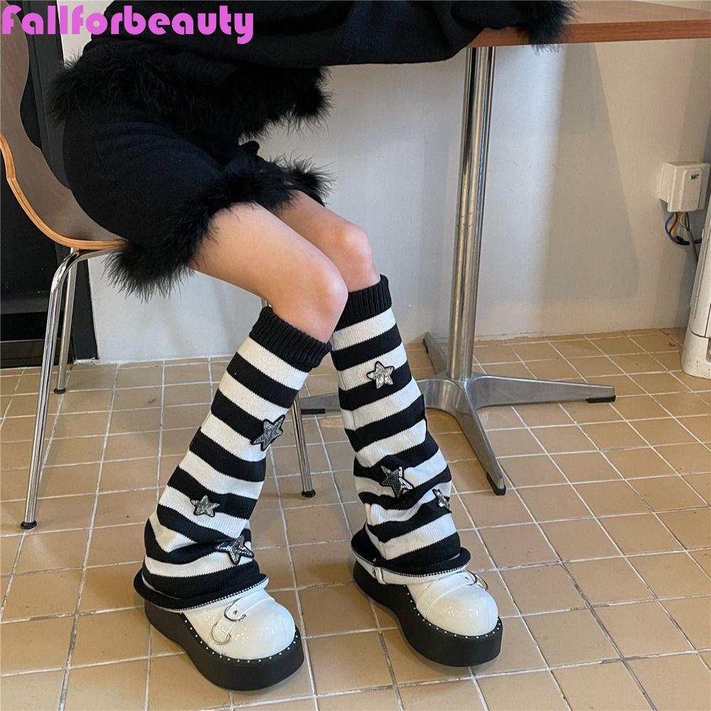 FALLFORBEAUTY Vớ Ống Trung Họa Tiết Kẻ Sọc / Ngôi Sao Phong Cách Gothic Thời Trang Thu Đông Cho Nữ