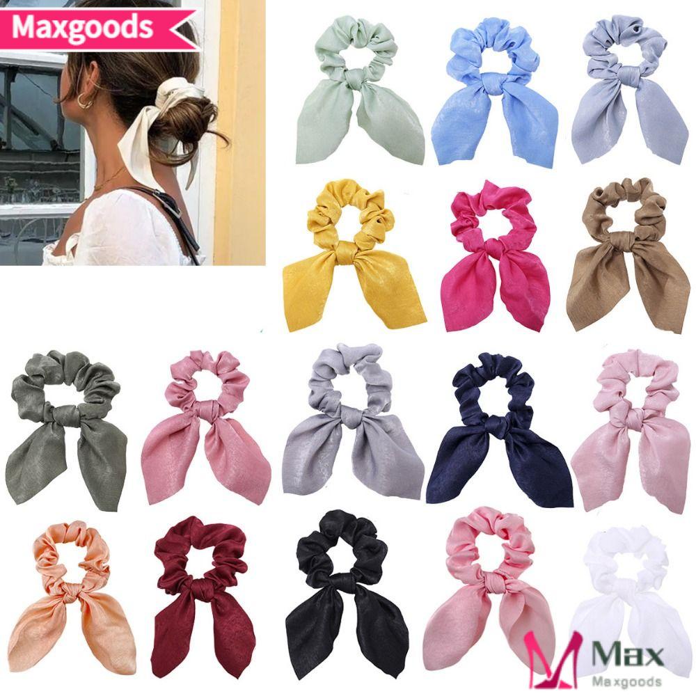 MAXG Set 5 Dây Buộc Tóc Thắt Nơ Vải Co Giãn Màu Trơn Dành Cho Nữ