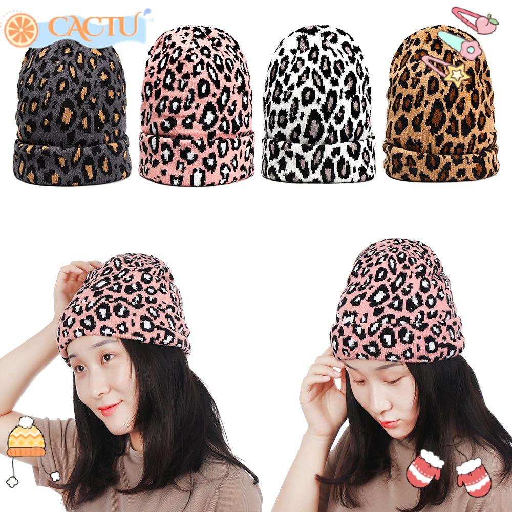 CACTU Mũ Len Họa Tiết Da Báo Unisex