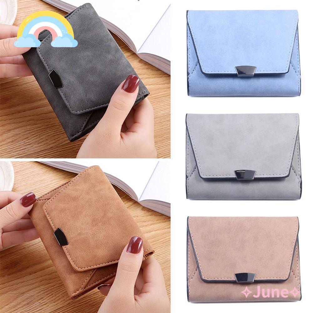 JUNE Ví Ngắn Đựng Thẻ Phối Khóa Kéo Thiết Kế Dễ Thương Cho Nữ Giá Đ