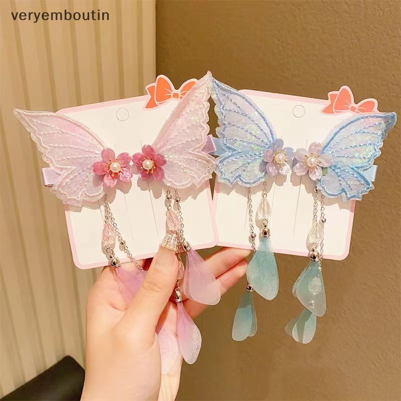 1 Cặp Trâm Cài Tóc Tua Rua Thêu Hoa Bướm Handmade Thời Trang Cho Nữ