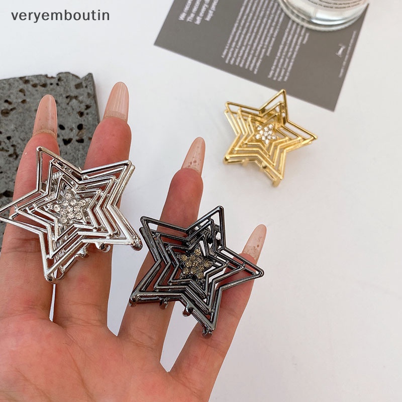 Kẹp Tóc Hình Ngôi Sao Năm Cánh Bằng Kim Loại Rỗng Y2K Ngọt Ngào Cho Nữ
