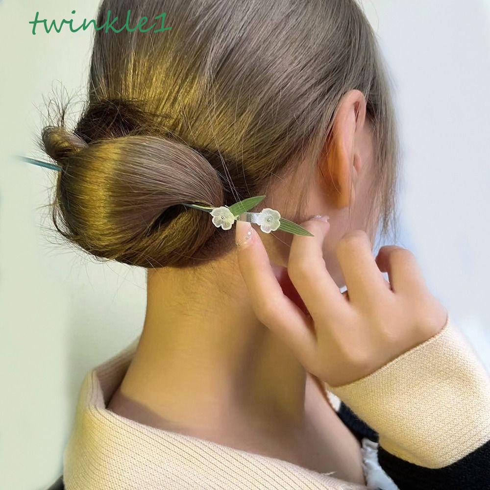TWINKLE Trâm Cài Tóc Bằng Kim Loại Hình Lá Tre Phong Cách Cổ Điển Cho Nữ