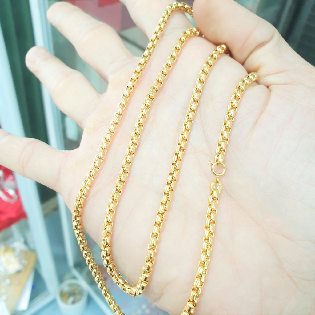 (Có ký hiệu- Không Kiêng Muối) Dây Chuyền Ống Vuông Bản Nhỏ 3MM Cao Cấp-Vòng cổ dùng tắm rửa thoải mái ,có mộc 18k