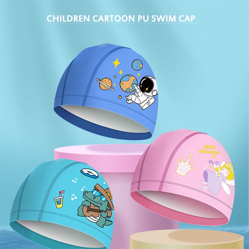 Mũ bơi DEUKIO da PU họa tiết hoạt hình dễ thương dành cho trẻ em