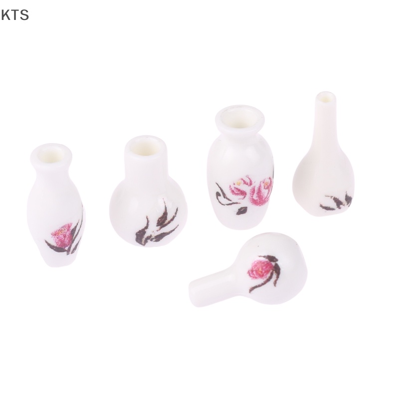 Set 5 Bình Hoa Giả Mini Tỉ Lệ 1: 12 Dùng Để Trang Trí Nhà Búp Bê