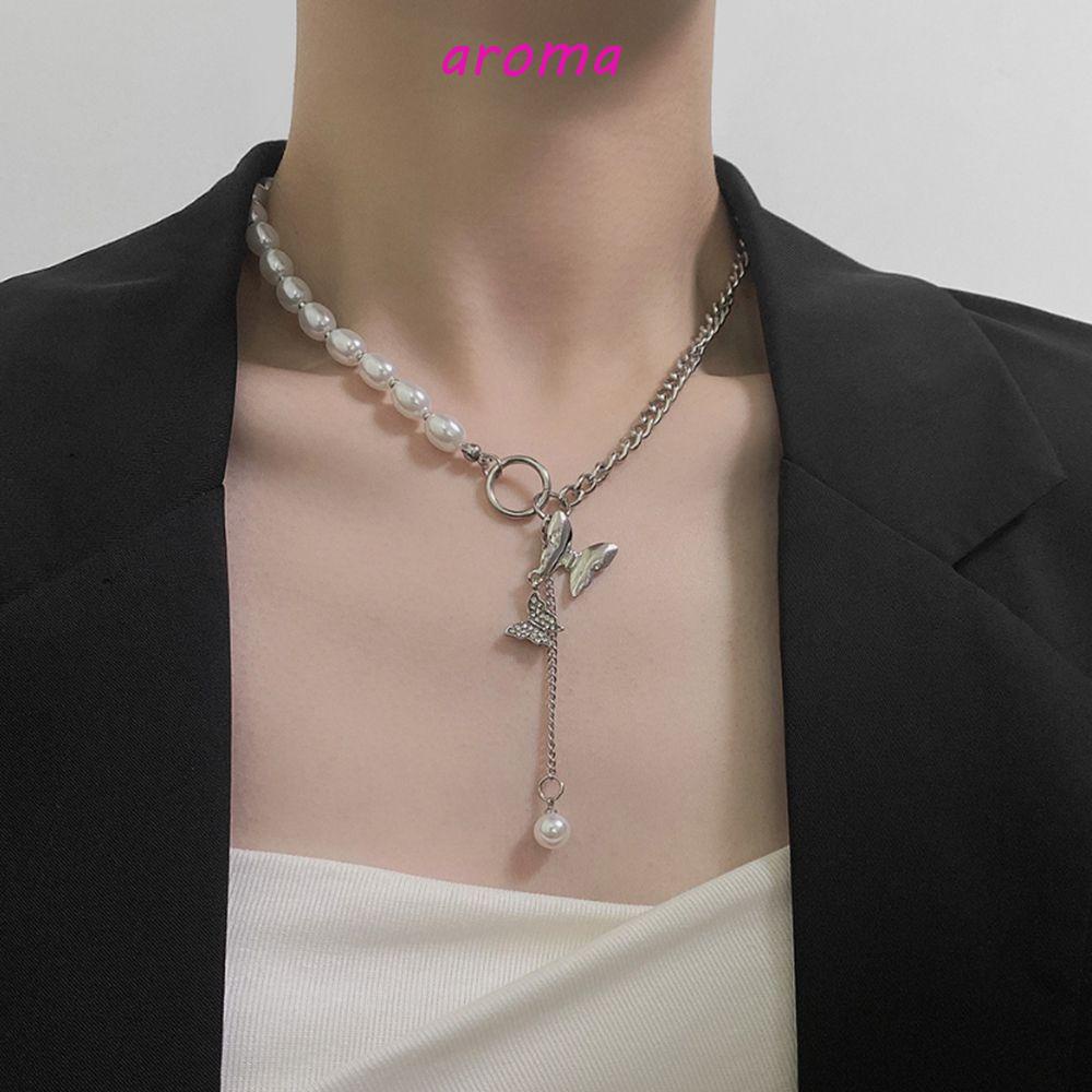 AROMA Vòng Cổ Choker Mặt Bướm Màu Bạc Thời Trang Cho Nữ