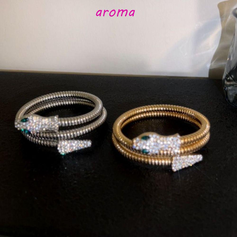 AROMA Vòng cổ Hình Rắn Đính Đá Mạ Bạc Thanh Lịch Có Thể Điều Chỉnh