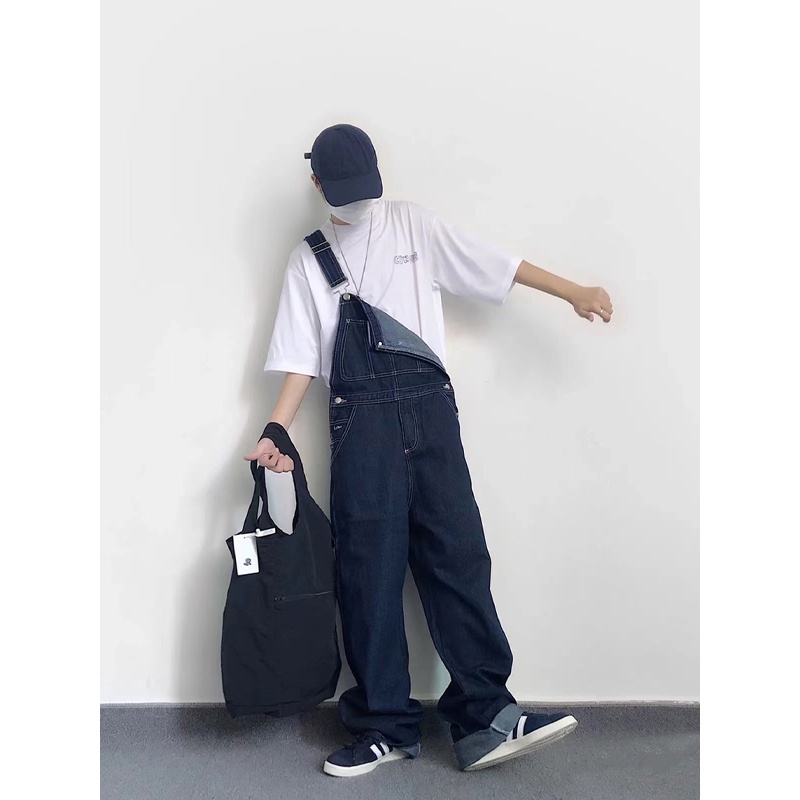 Quần Yếm Jean Dáng Rộng Ống Suông Phong Cách Retro Dành Cho Nữ Và Nam
