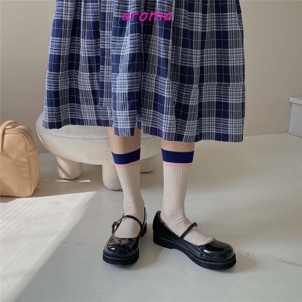 AROMA Vớ Dệt Kim Họa Tiết Kẻ Sọc Màu Sắc Ngọt Ngào Phong Cách Harajuku Nhật Bản Thời Trang Cho Nữ