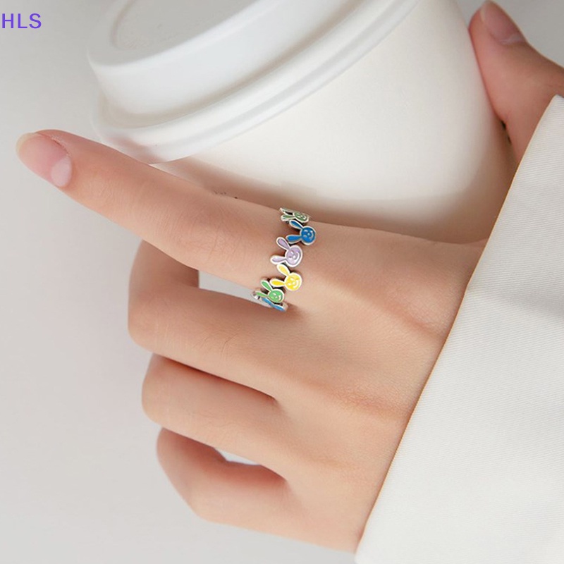 Nhẫn Bạc 925 Hình Thỏ Nhiều Màu Phong Cách Retro Đơn Giản Dành Cho Nữ