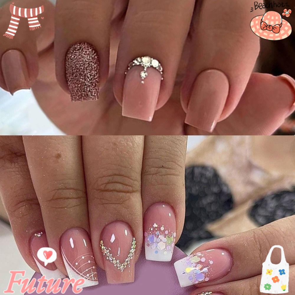 FUTURE Bộ 24 Móng Tay Giả Đính Pha Lê Có Thể Tháo Rời