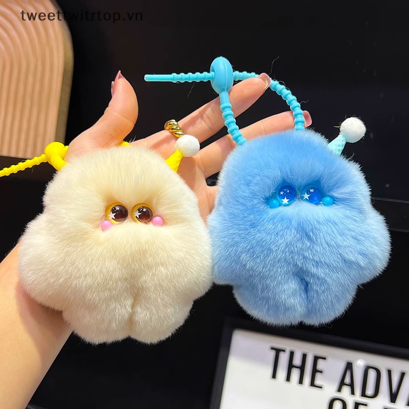 Móc Khóa Hình Que Kem Lông Thỏ Dễ Thương