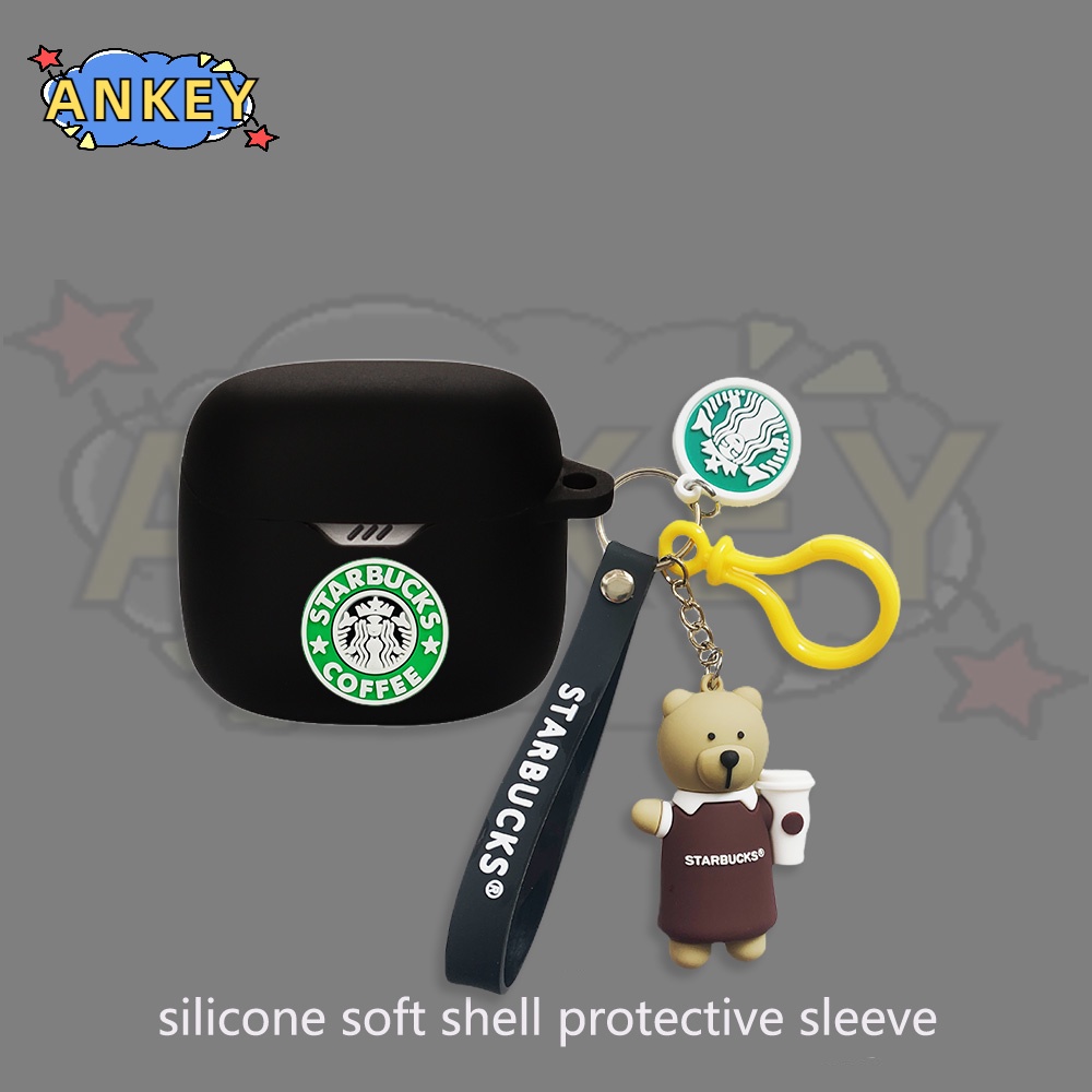 For JBL Tune Flex 225 220 Buds Beam Earphone Silicone Case Cute Bear Earbuds Protective Headphone Cover Headset with Pendant