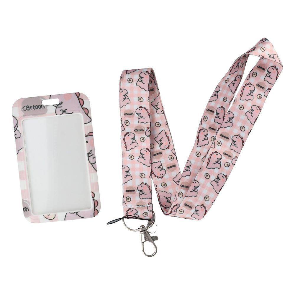 CHOOKEY Giá Đỡ Thẻ ID / Huy Hiệu Hình Khủng Long Màu Hồng Dacron Có Dây Đeo Cho Văn Phòng