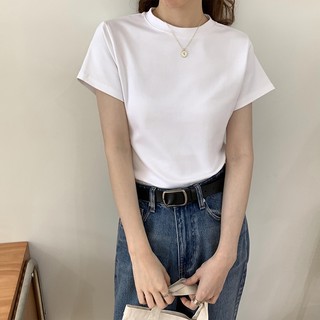 [Hàng Có Sẵn] Áo Thun Nữ Ngắn Tay Cổ Tròn Dáng Ôm Vải Cotton