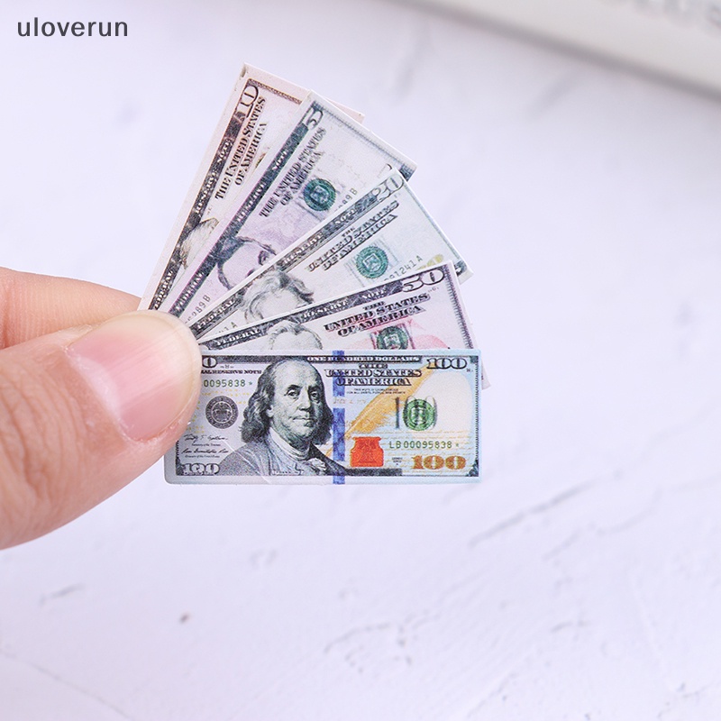 Set 100 Tờ Tiền Đô La 5 / 10 / 20 / 50 / 100 Trang Trí Nhà Búp Bê Tỉ Lệ 1: 12