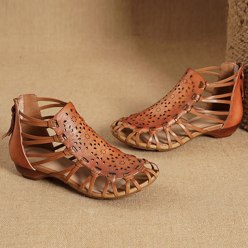 Giày Sandal Da Thật Handmade Phong Cách La Mã Thời Trang Mùa Hè 2023 Cho Nữ