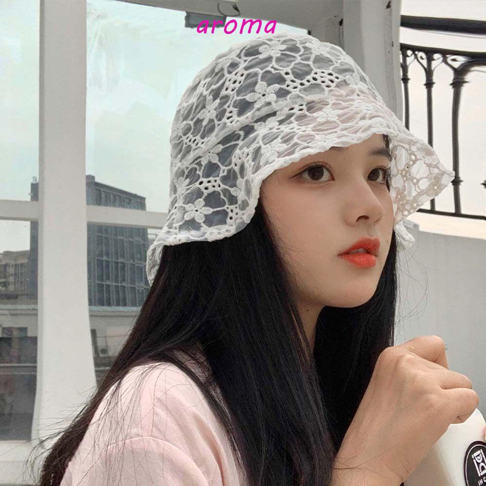 AROMA Nón Tai Bèo Phối Ren Hoa Màu Sắc Ngọt Ngào Phong Cách Hàn Quốc Cho Nữ