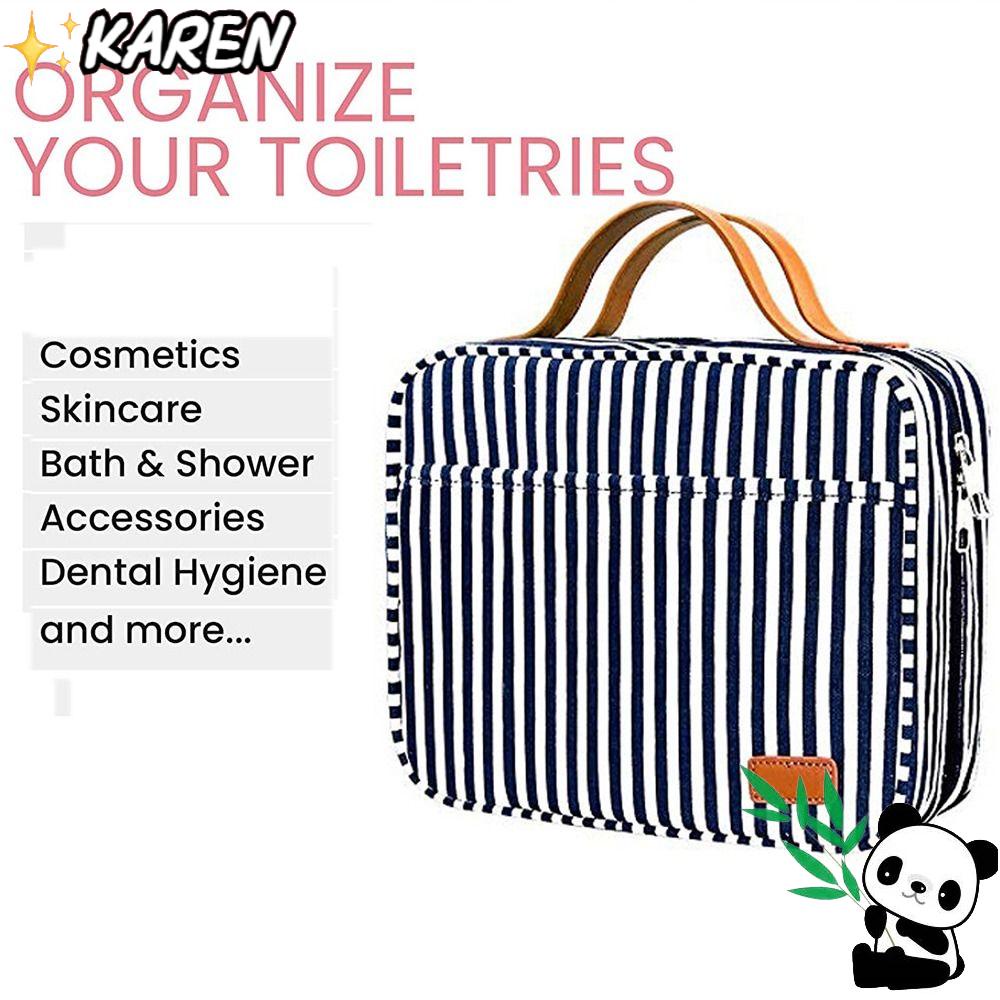 KAREN Túi Đựng Đồ Trang Điểm Chống Thấm Nước Họa Tiết Kẻ Sọc Tiện Dụng Khi Đi Du Lịch