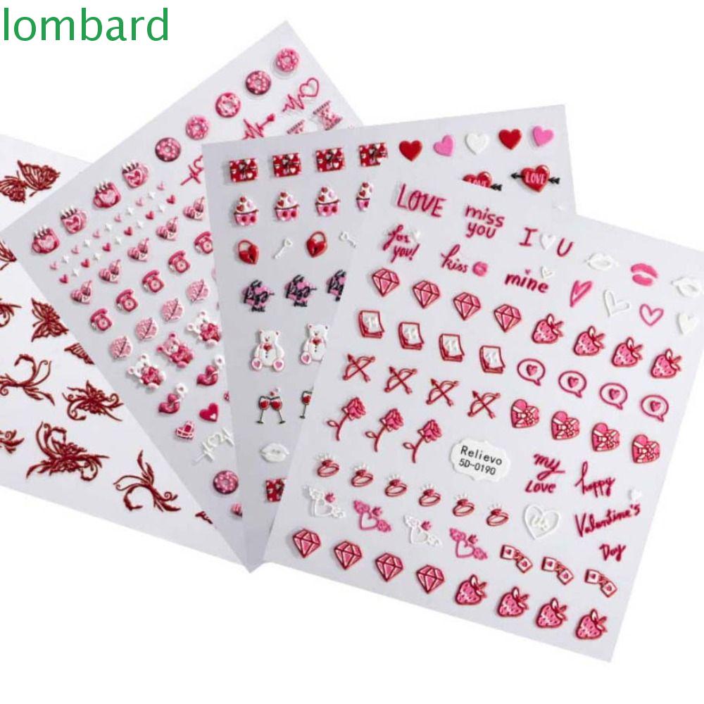 LOMBARD Miếng Dán Trang Trí Móng Tay Họa Tiết Trái Tim / Gấu Dễ Thương Thời Trang