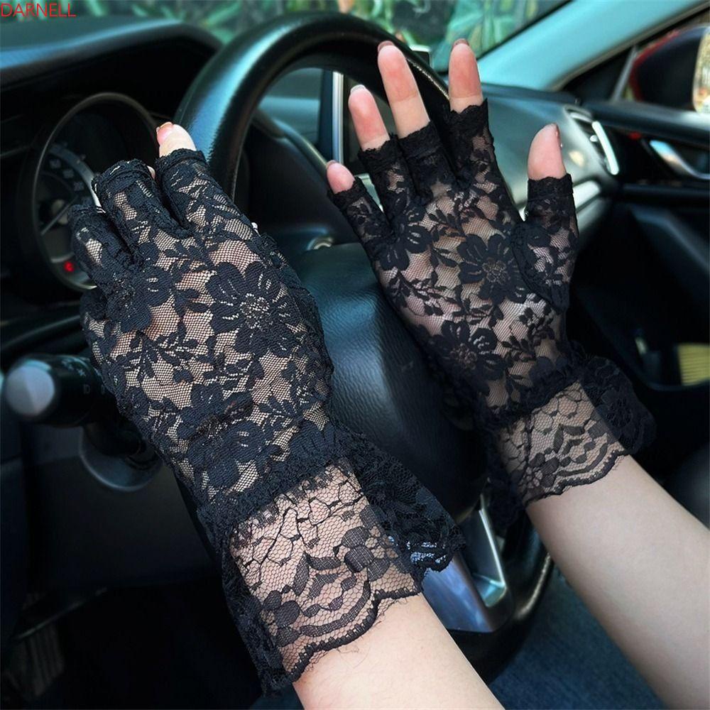 Đôi Găng Tay Chống Nắng Hở Ngón Phối Ren Lưới Chạm Màn Hình Cảm Ứng Dành Cho Nữ Biểu Diễn