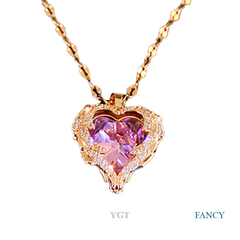 Ygt Vòng cổ Thép Titan Mặt Trái Tim Đính Đá Zircon Sang Trọng Cho Nữ