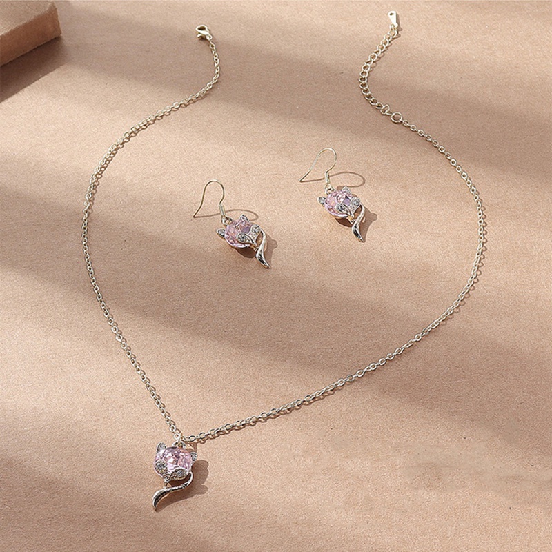 Bộ Vòng cổ + Bông Tai Mạ Bạc 925 Đính Đá Zircon Hình Trái Tim Sang Trọng Cho Nữ