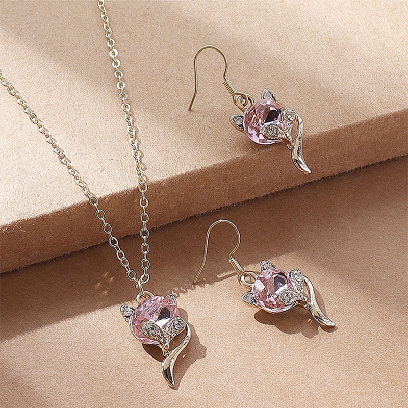 Bộ Vòng cổ + Bông Tai Mạ Bạc 925 Đính Đá Zircon Hình Trái Tim Sang Trọng Cho Nữ