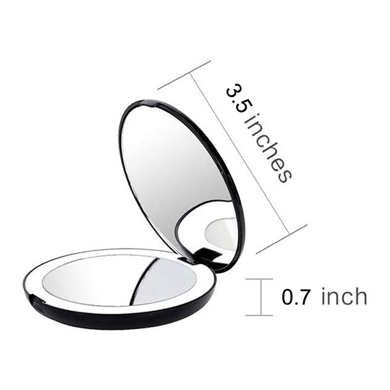 Gương gấp di động với gương trang điểm ánh sáng led, kính lúp 10x, gương nhỏ 12 hạt đèn màu đen