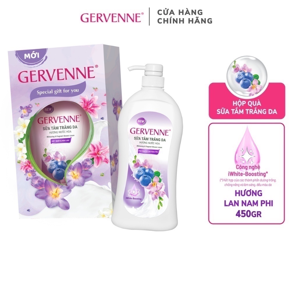 Sữa tắm trắng da hương nước hoa Gervenne Việt Quất và Lan Nam Phi 450g
