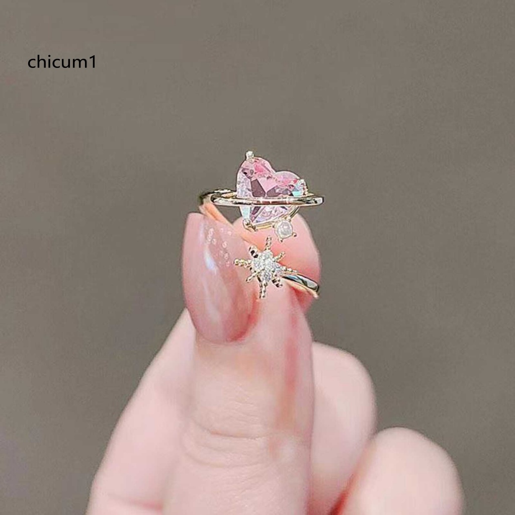 Nhẫn Hở Đính Đá Hình Trái Tim Lấp Lánh