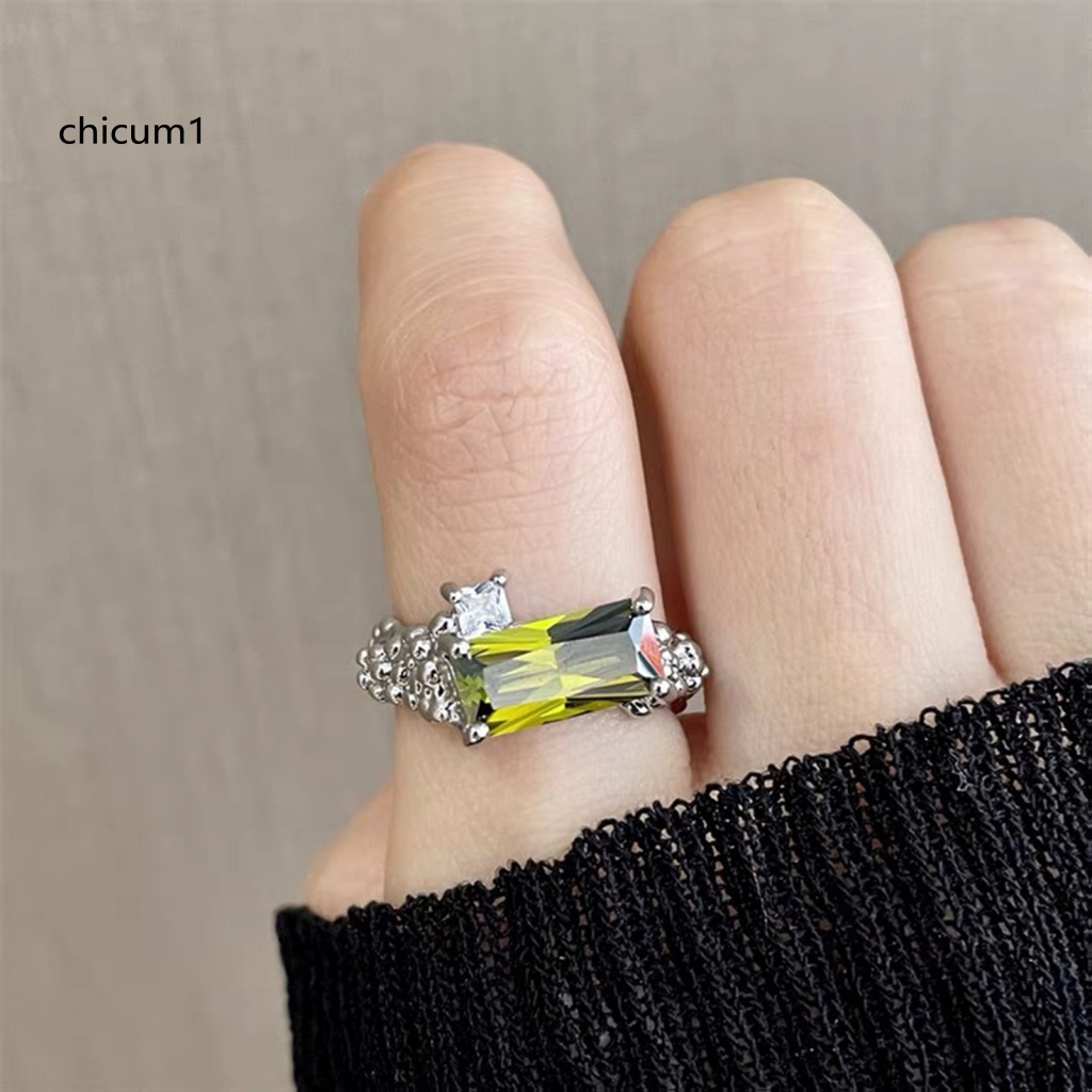 Nhẫn Hở Đính Đá Zircon Màu Xanh Lá Sang Trọng Có Thể Điều Chỉnh