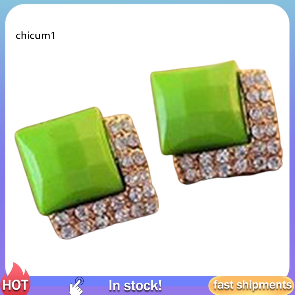 1 Đôi Bông Tai Hình Vuông Lấp Lánh Duyên Dáng Dành Cho Nam Và Nữ