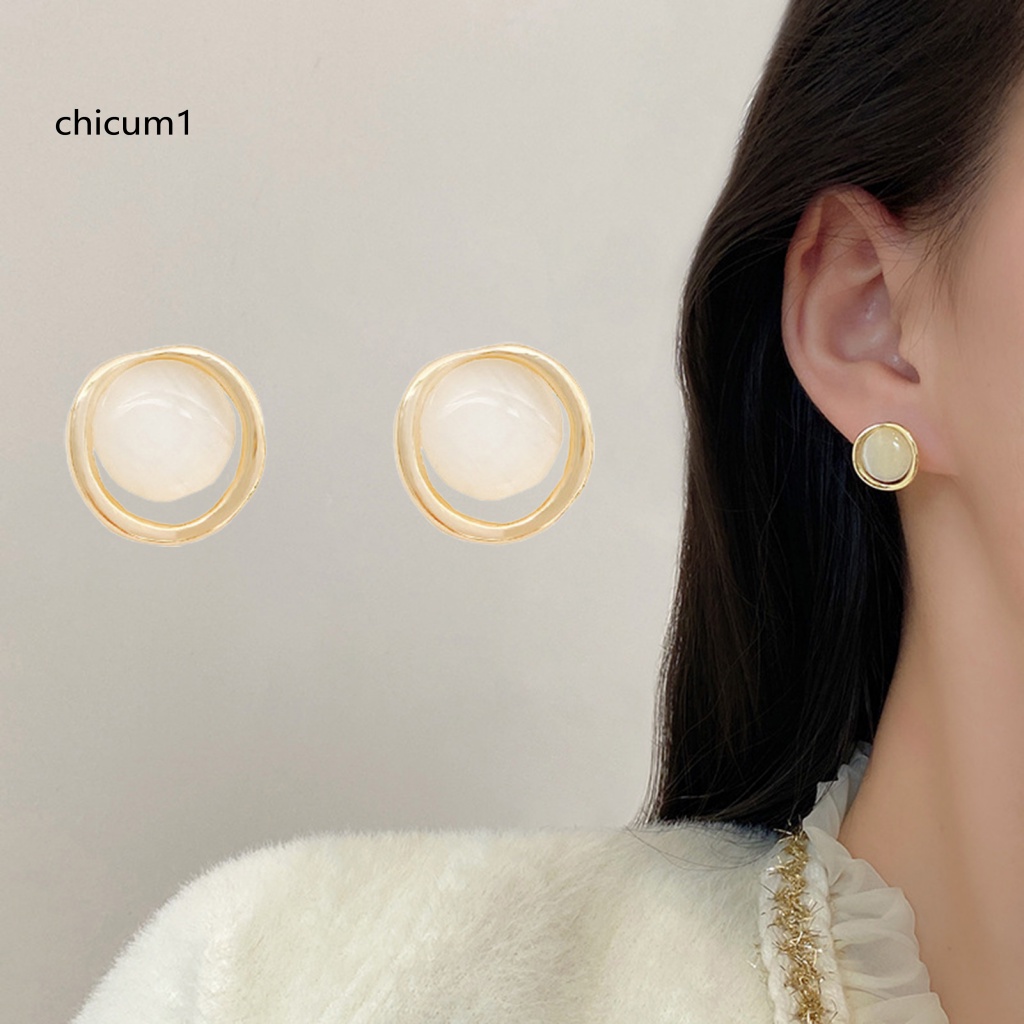 1 Đôi Bông Tai Hình Tròn Đính Đá Mắt Mèo Lấp Lánh Dành Cho Nữ