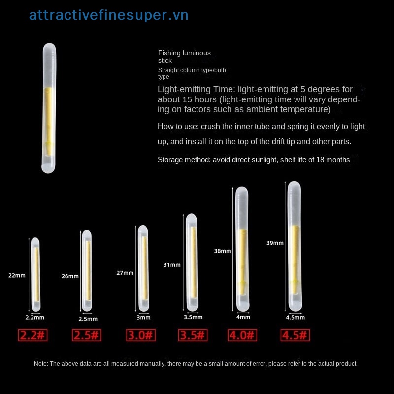50 Phao Câu Cá Phát Sáng Trong Bóng Tối 2.2-4.5mm