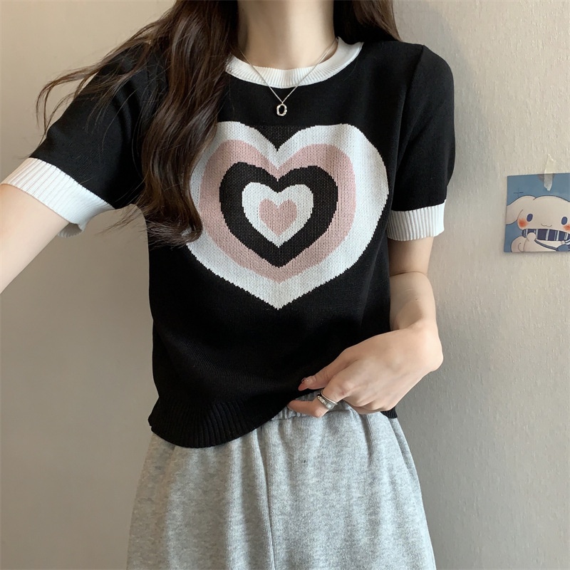 Áo Thun Tay Ngắn In Hình Trái Tim Thời Trang Hàn Quốc Dành Cho Nữ