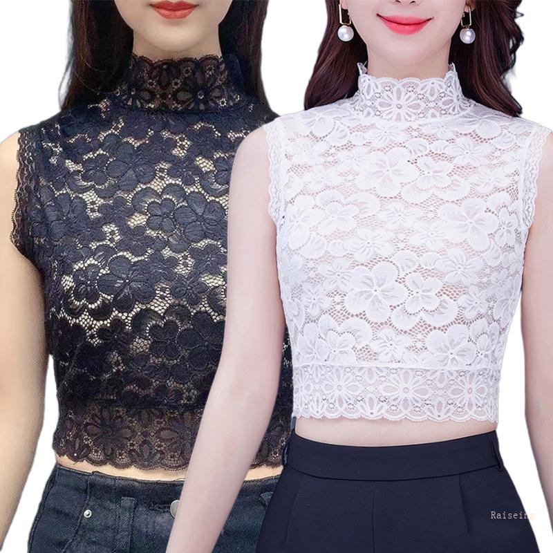 Áo Ren Không Tay Cổ Lọ Màu Trơn In Họa Tiết Hoa Anh Đào Có Thể Tháo Rời Thời Trang Cho Nữ