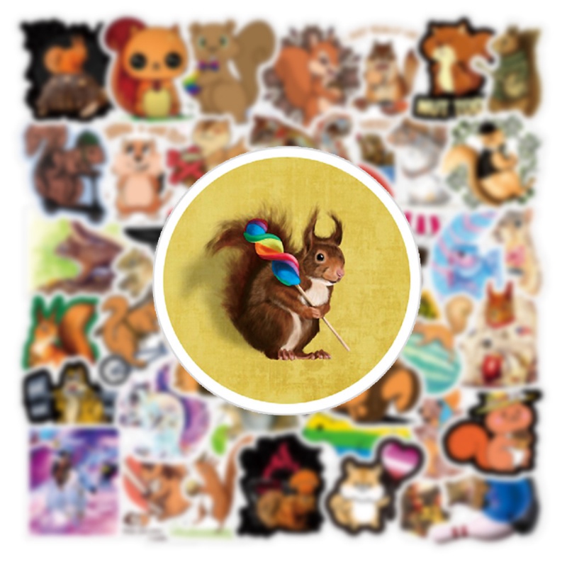 Z & M Z & M❀ Sticker Dán Tường Hình Con Sóc ❀ Bộ 55 Miếng Dán Chống Thấm Nước Hình Động Vật Dễ Thương