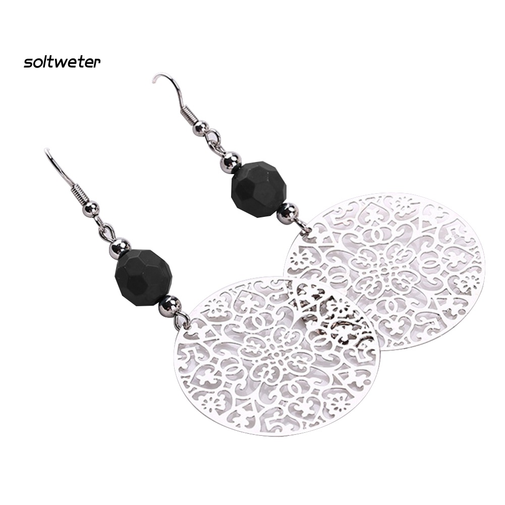 Đôi Khuyên Tai Móc Mặt Hình Hoa Tròn Rỗng Lớn Phong Cách Vintage Cho Nữ